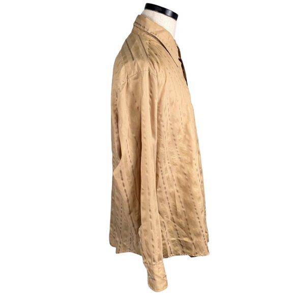 Vintage Mens Button-Down Shirt 17.5-34 Geometric Pattern Beige Long Sleeve 70's - Picture 4 of 10